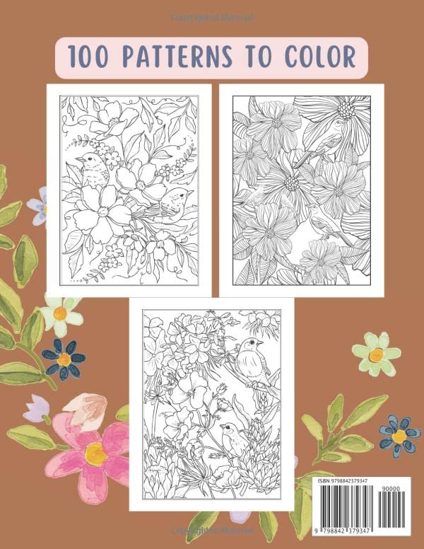 coloring book Flowers and songbirds for adults: nature and relaxing plants models to color Majosta