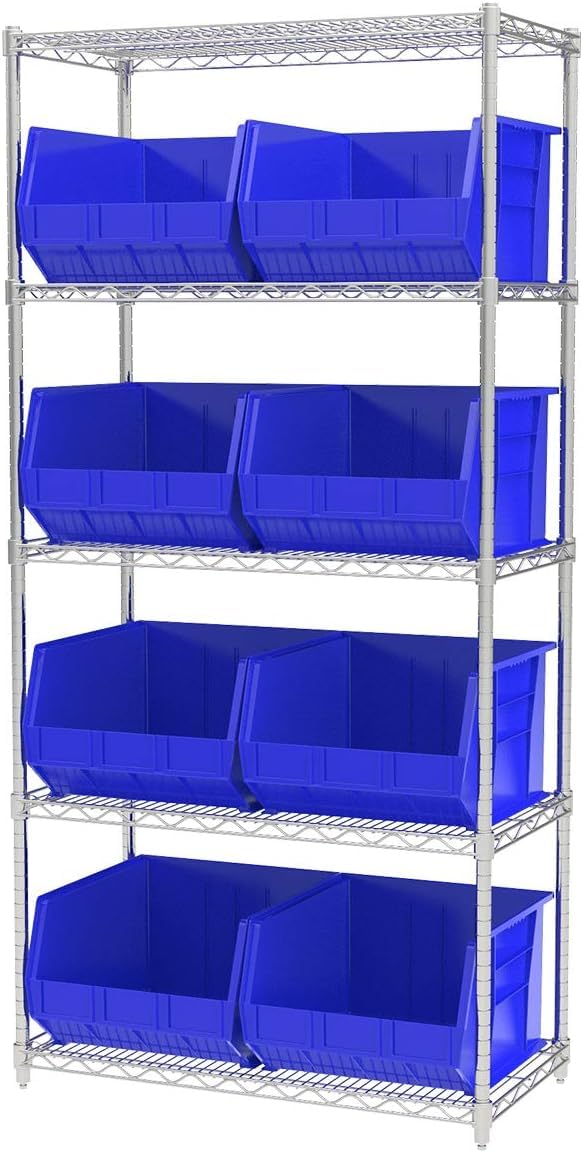 Akro-Mils 30270 AkroBins Plastic Storage Bins, Space-Saving Stackable Bins for Garage, Pantry, Craft Organization, 18" x 16" x 11", Blue, 3-Pack Akro-Mils