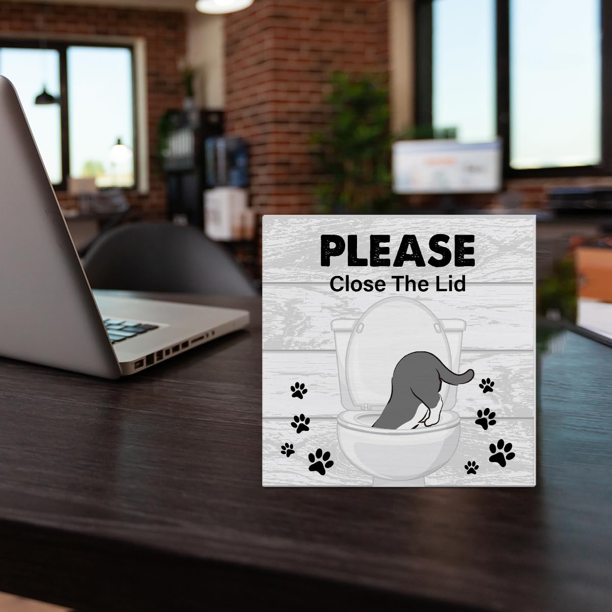 Bathroom Wooden Box Sign Home Decor Cat Bathroom Wood Sign Desk Decoration Please Close the Lid Wood Block Plaque Box Sign for Shelf Home Toilet 5 x 5 Inches YXSEZ