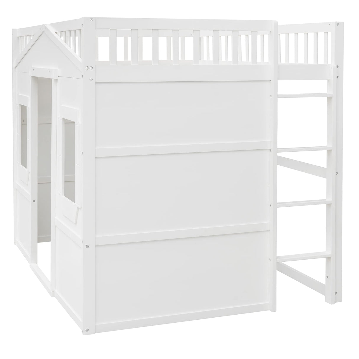Full House Loft Bed Frame for Kids, Wood Full Loft Bed with Windows and Guardrail, Playhouse Bed, Full Size Loft Bed for Boys & Girls, No Box Spring Needed, Underbed Height is 51 Inches, White Harper & Bright Designs