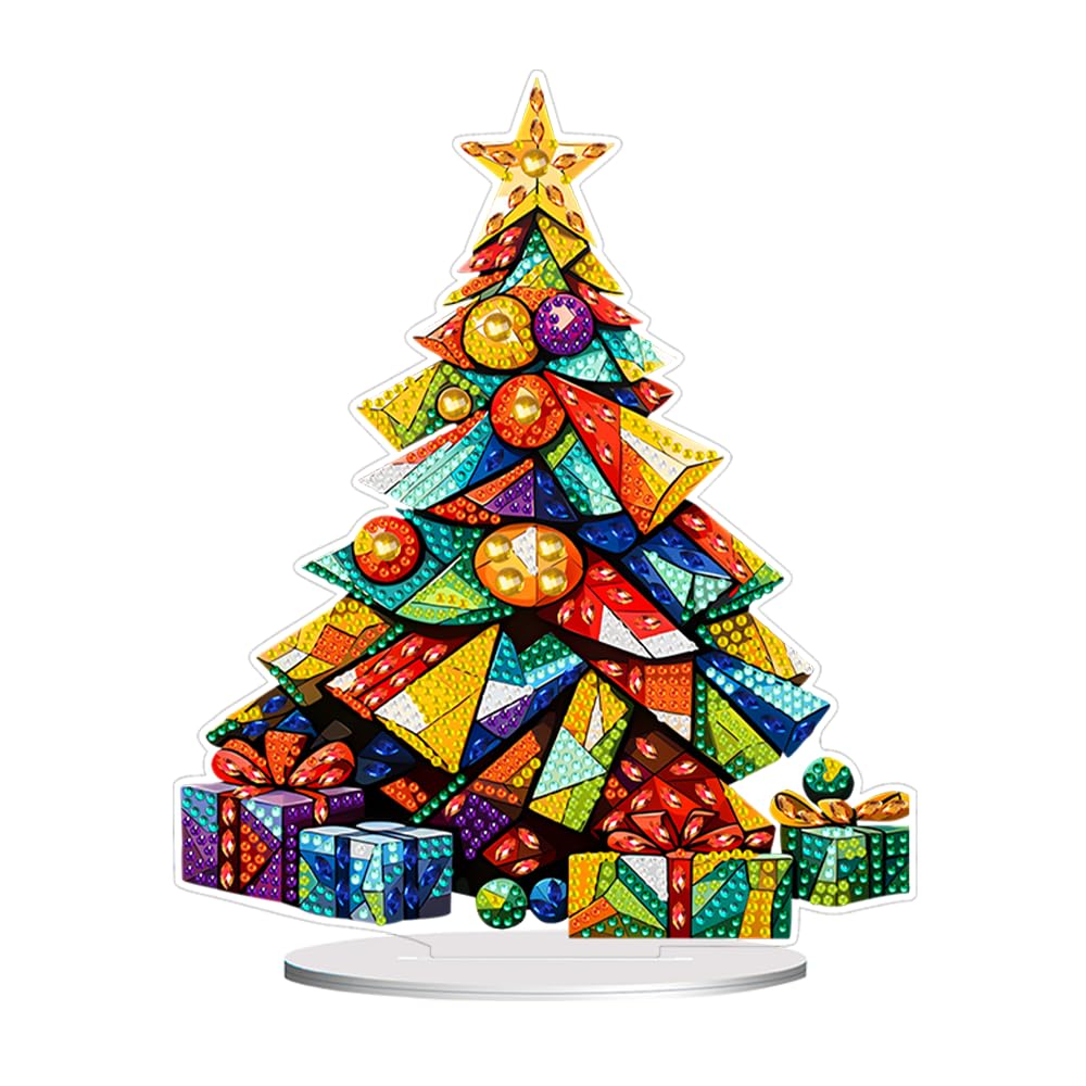 hyzsj DIY Diamond Desktop Ornament Christmas Tree, Crystal Diamond Art Painting Tabletop Ornaments Single Sided, Diamond Ornament for Adult Beginner Home Office Decor Crafts Gift hyzsj