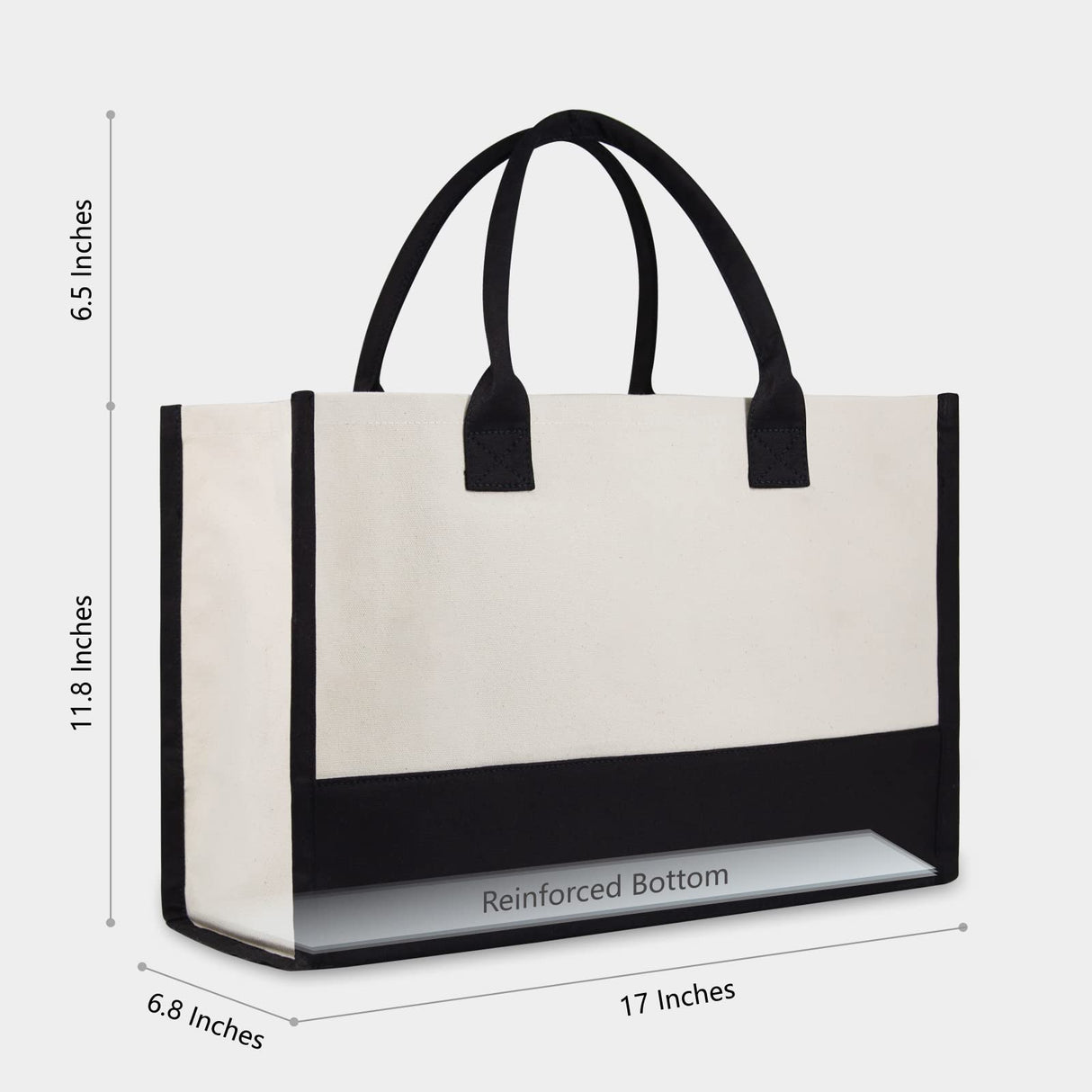 TOPDesign Classic White & Black Cotton Canvas Tote Bag, DIY Your Creativ Designs (Blank) TOPDesign