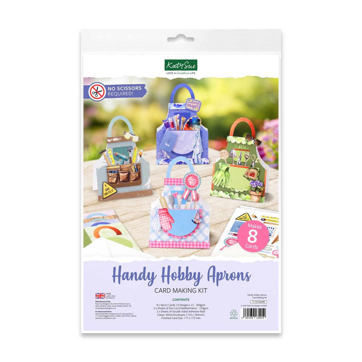 Katy Sue Handy Hobby Aprons Card Making Kit. Contains 8 Shaped Cards, 2 Sheets Die Cut Decoupage, Sticky Foam Pads, Instructions & 8 Envelopes. Apron-Themed Card Making Kits for Adults Katy Sue