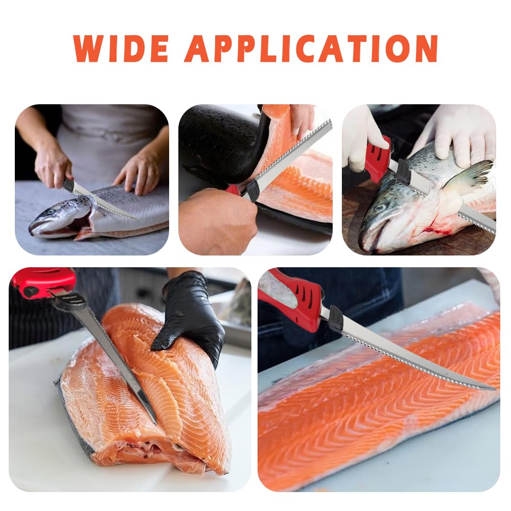 Cushore Cordless Electric Knife Rechargeable with 2 Set of 8 Fully Serrated S.S. Blades, Multi Function for Turkey Knife, Portable Carry Case for Fishing, Filleting, and Outdoors (Red) Cushore