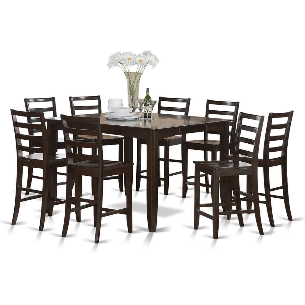 Furnifact 9-Piece Square Dining Table Set – Counter Height Table with 8 Chairs – Sturdy Wooden Construction for Dining Room or Kitchen Furnifact