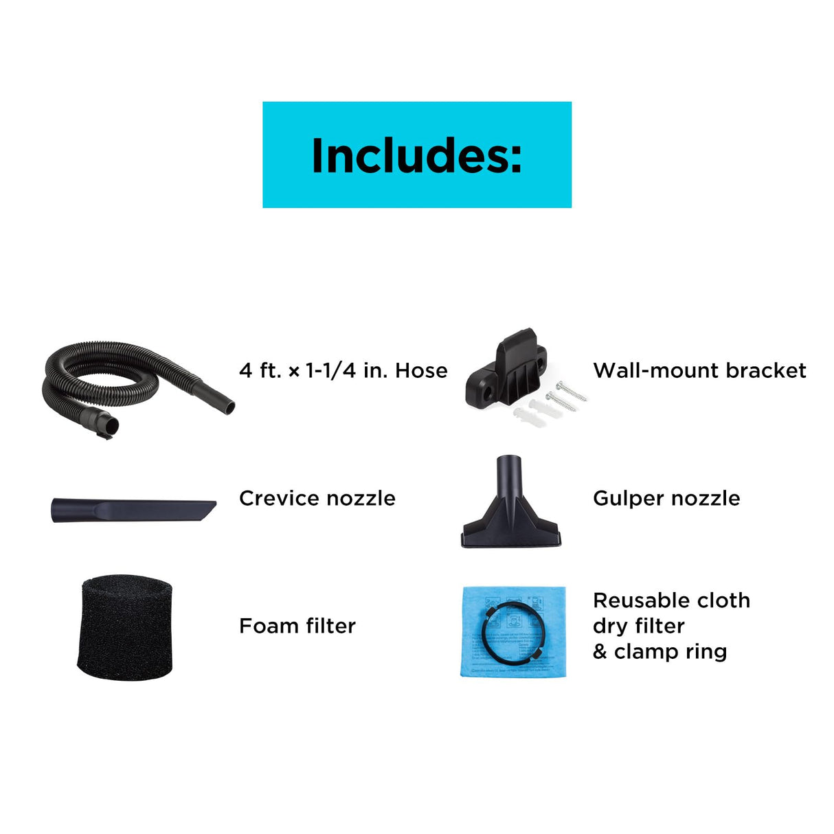 BLACK+DECKER Shop Vacuum Wet and Dry, Small Shop Vac with Accessories, 1 Gallon 1.5 Peak HP, Wall Mount Mini Vacuum for Garage, Home and Pet, 60CFM (BDXV18101P-1H) BLACK+DECKER