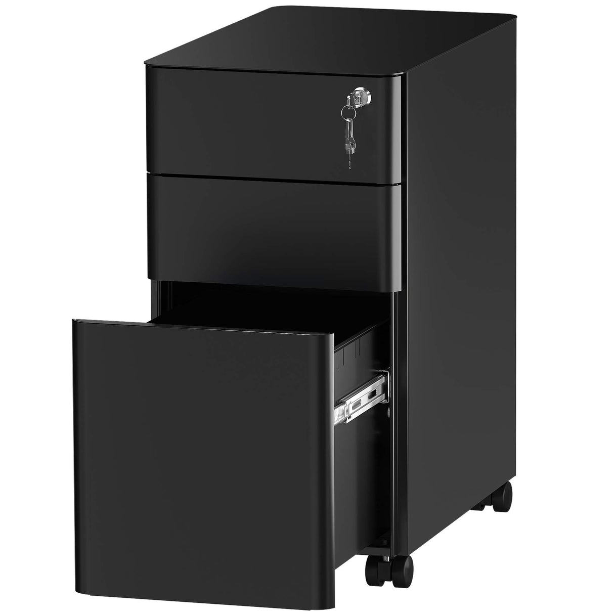 YITAHOME 3-Drawer Slim File Cabinet with Lock, Mobile Metal Office Storage Filing Cabinet, Legal/Letter Size, Pre-Assembled File Cabinet Except Wheels Under Desk - Black YITAHOME