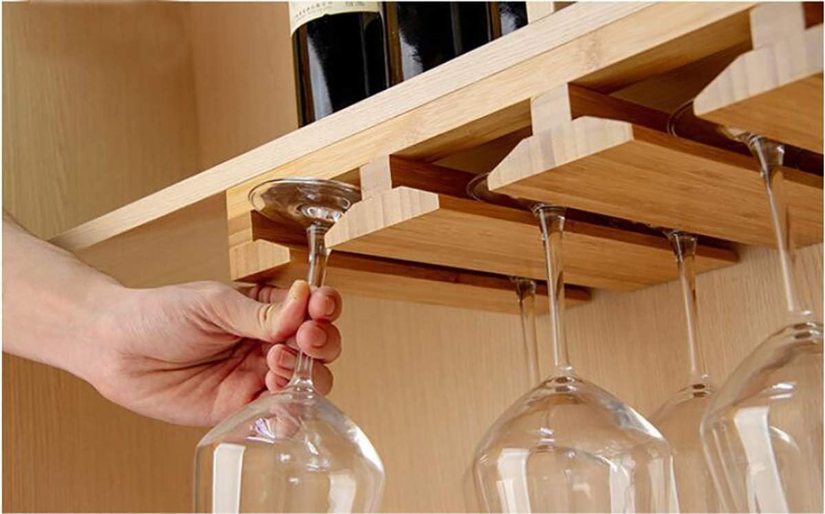 Kework Bamboo Wine Glass Holder, Hanging Stemware Display Rack, Under Cabinet Mounted Wine Glass Drying Storage Hanger Organizer Rack Kework