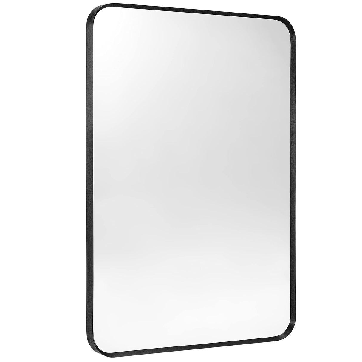 Minuover Wall Mount Mirror for Bathroom, Brush Black Metal Framed Rounded Corner Rectangular Vanity Mirror (20" x 30", Black) Minuover