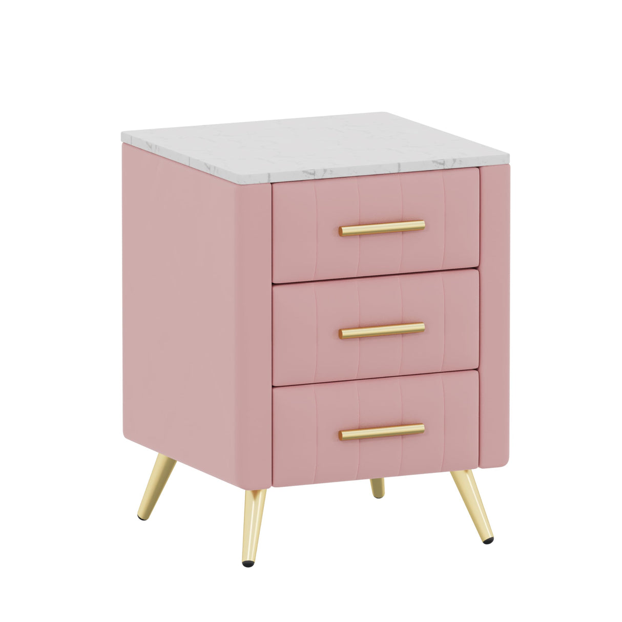 Merax Nightstand with Drawers Set of 2, Upholstered Wood Bedside End Table with Marbling Top, Pink Merax