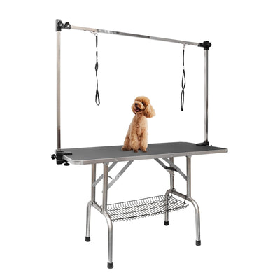 ROOMTEC 36" Dog Grooming Table,Foldable Home Pet Bathing Station with Adjustable Height Arm/Noose/Mesh Tray