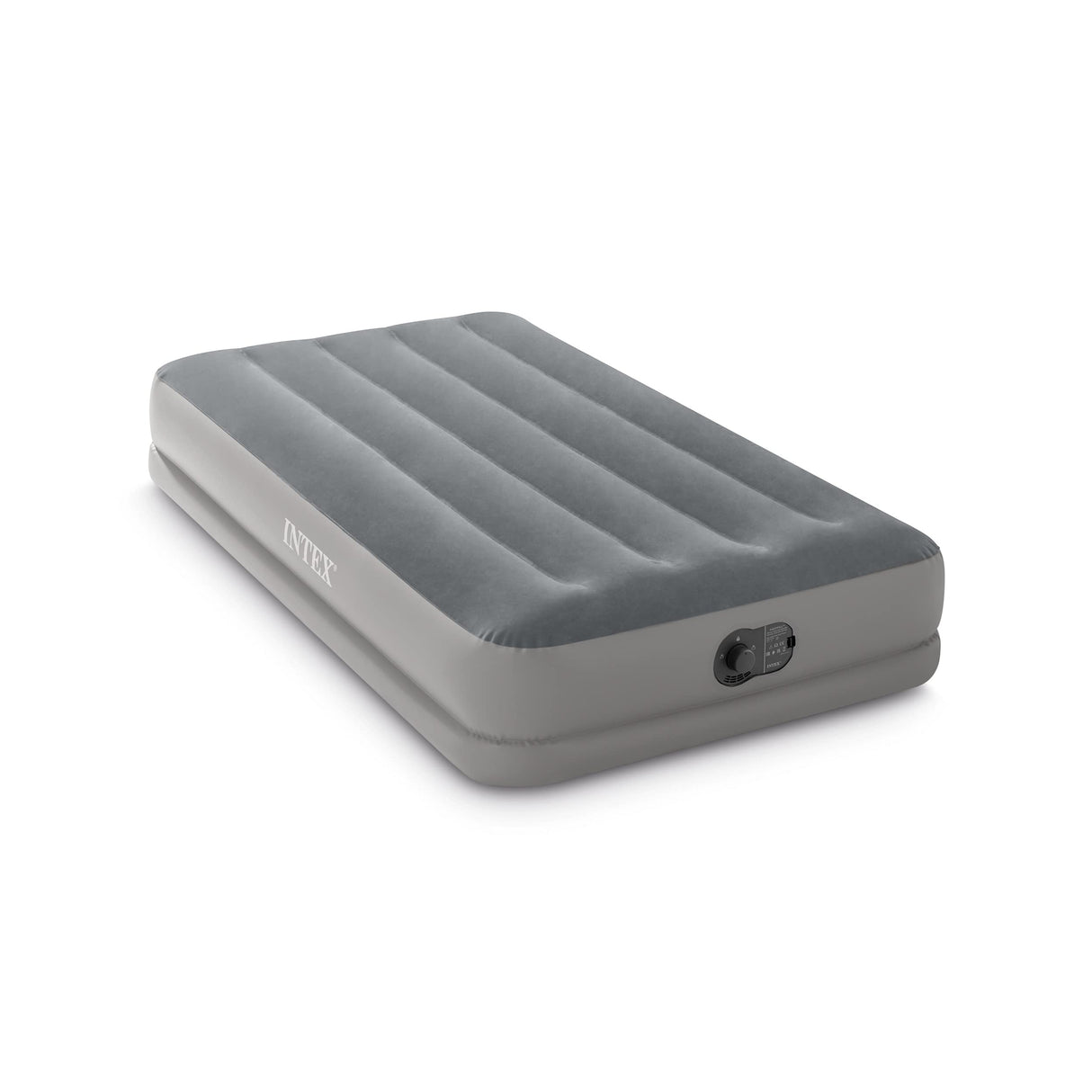 Intex 64112E Dura-Beam Standard Prestige Air Mattress: Fiber-Tech – Twin Size – Built-in USB Electric Pump – 12in Bed Height – 300lb Weight Capacity Intex