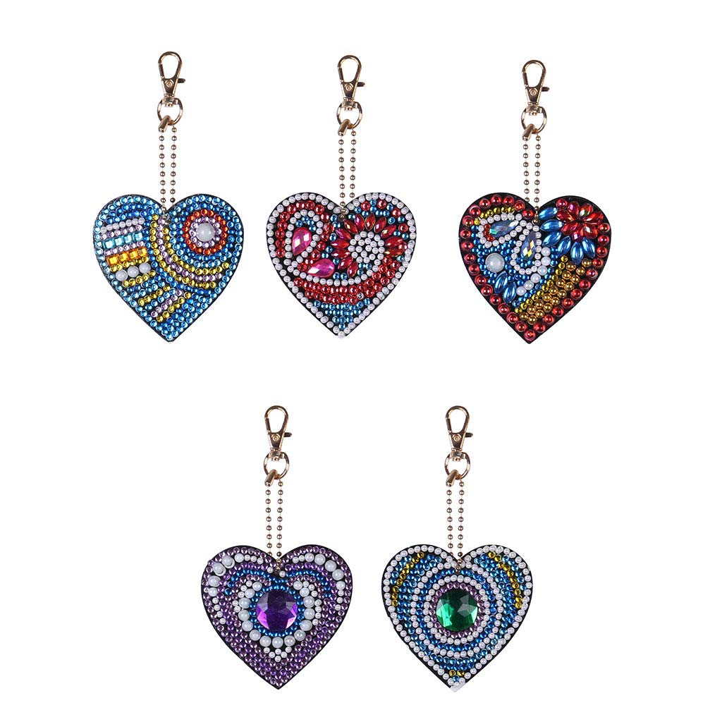 HXYQMMY 5PCS Diamond Painting Keychain -Diamond Art Kits for Adult Paint with Diamonds by Numbers Love Heart Pendant Diamond Art Keychains Crat HXYQMMY