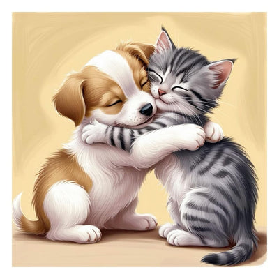 SJUTOUCI Dog and Cat Diamond Painting Kits for Adults, Diamond Art Kits for Beginners, 5D Round Diamond Dots Gem Art Craft for Home Wall Decor 12x12 inch, Animals