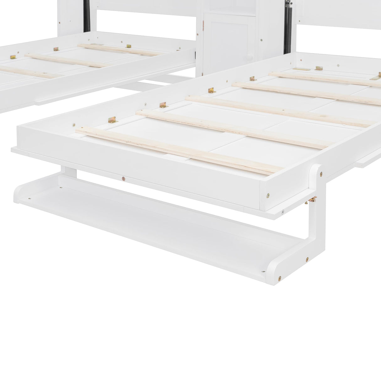 2-in-1 Design Dual Murphy Bed Twin Size with Cabinets and Shelves, Wood Wall Murphy Bed, Can be Folded Platform Bed with Convertible Shelf-Legs for Guest Room Home Office (White-7.23) XD Designs