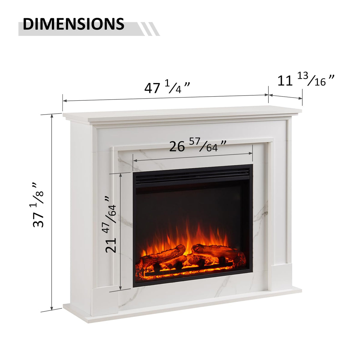 LegendFlame Fireplace Suite Cathrine, 47 Inch Mantel Surround, Cream White with Snow White Marble Finish, with 26 Inch Electric Fireplace Insert, 750W/1500W Heater, Weekly Timer, Remote Control Legend Flame