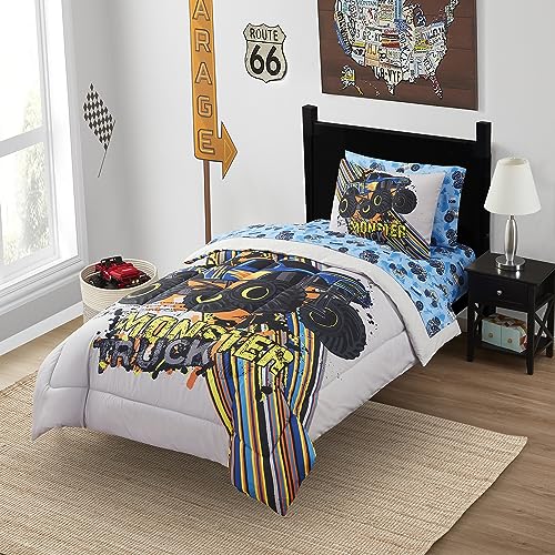 Kids Bedding Set Bed in a Bag for Boys and Girls Toddlers Printed Sheet Set and Comforter, Twin, Monster Truck Sweet Home Collection