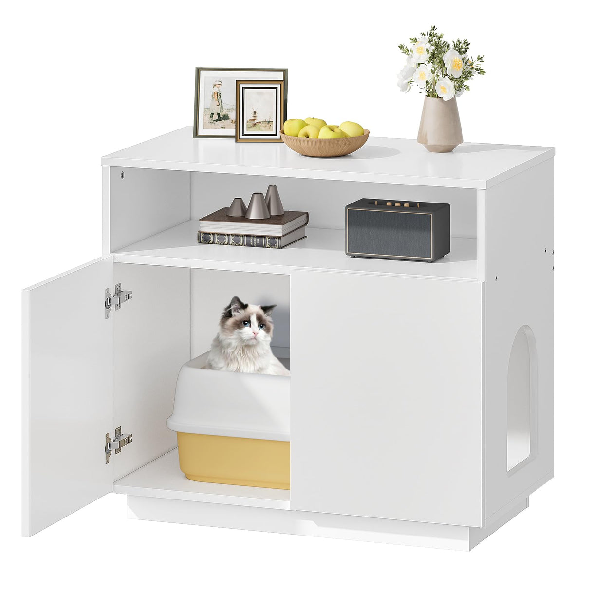CHOEZON Cat Litter Box Enclosure, Litter Box Furniture Hidden, Versatile Litter Enclosure Furniture with 2 Doors and 1 Entrance, Indoor Cat House for Living Room, Bedroom, White MMW01WB CHOEZON