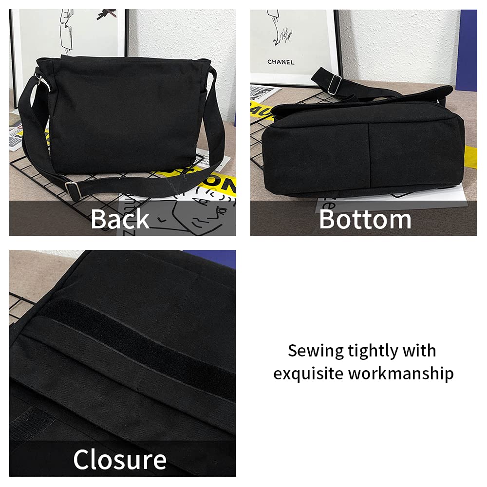 TopTie Classic Canvas Messenger Bag, White Canvas Shoulder Bag Side Bag for Men and Women TopTie