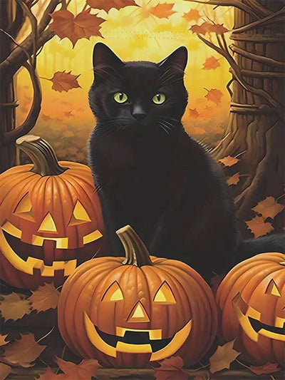 NWQZBYHT Halloween Diamond Art Kits for Adults, Cat Pumpkin 5D Diamond Painting Kits for Beginner,Round Full Drill Gem Art for Adults,DIY Diamond Dots Painting Crafts Home Wall Decor 12x16 Inch