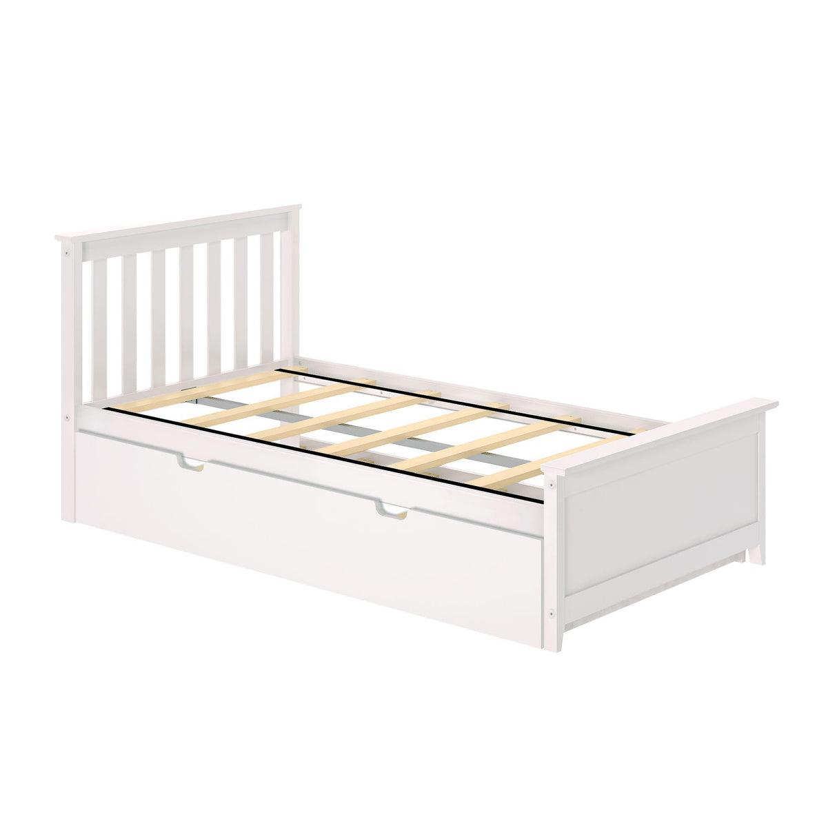 Max & Lily Twin Bed, Wood Bed Frame with Headboard For Kids with Trundle, Slatted, White Max & Lily