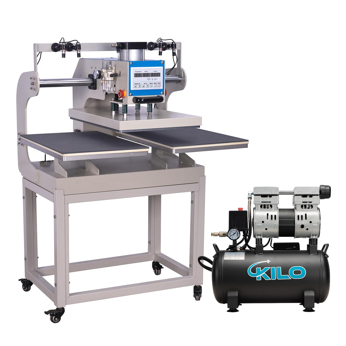 RENDGO 16x24 Large Format Pneumatic Sliding Dual-Platen Heat Press Machine with Infrared Positioning and Built-in Air Compressor,110V RENDGO