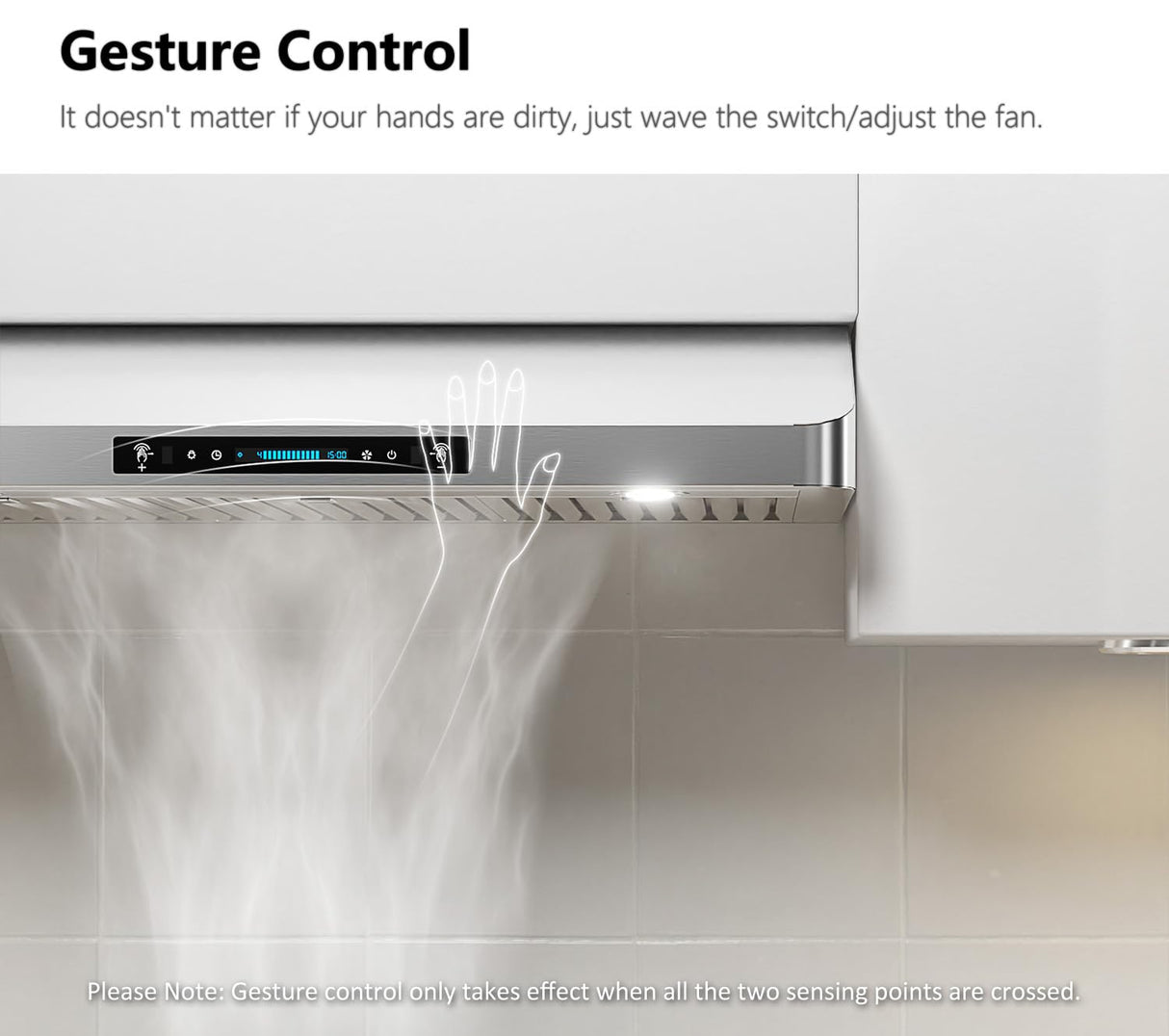 IKTCH 30 Inch Under Cabinet Range Hood with 900-CFM, 4 Speed Gesture Sensing&Touch Control Panel, Stainless Steel Kitchen Vent with 2 Pcs Baffle Filters(IKC01-30) IKTCH