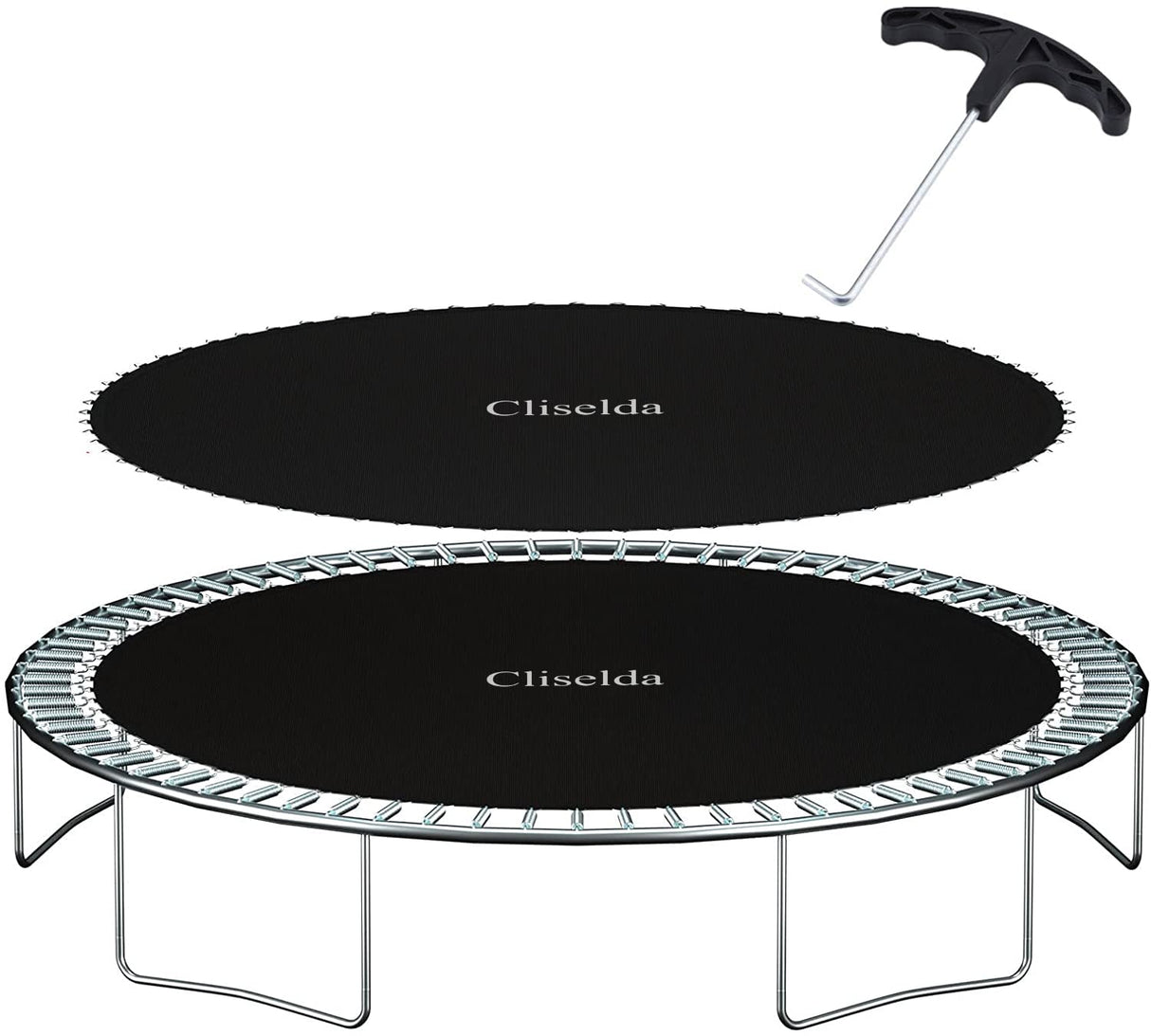 Cliselda Trampoline Replacement Mat, Fits 14 ft Round Trampoline Frame with 72 V-Rings and Spring Tool, Fits 6.5-7" Springs, 147 inch Jumping Mat (Excluding Frame and Spring) Cliselda