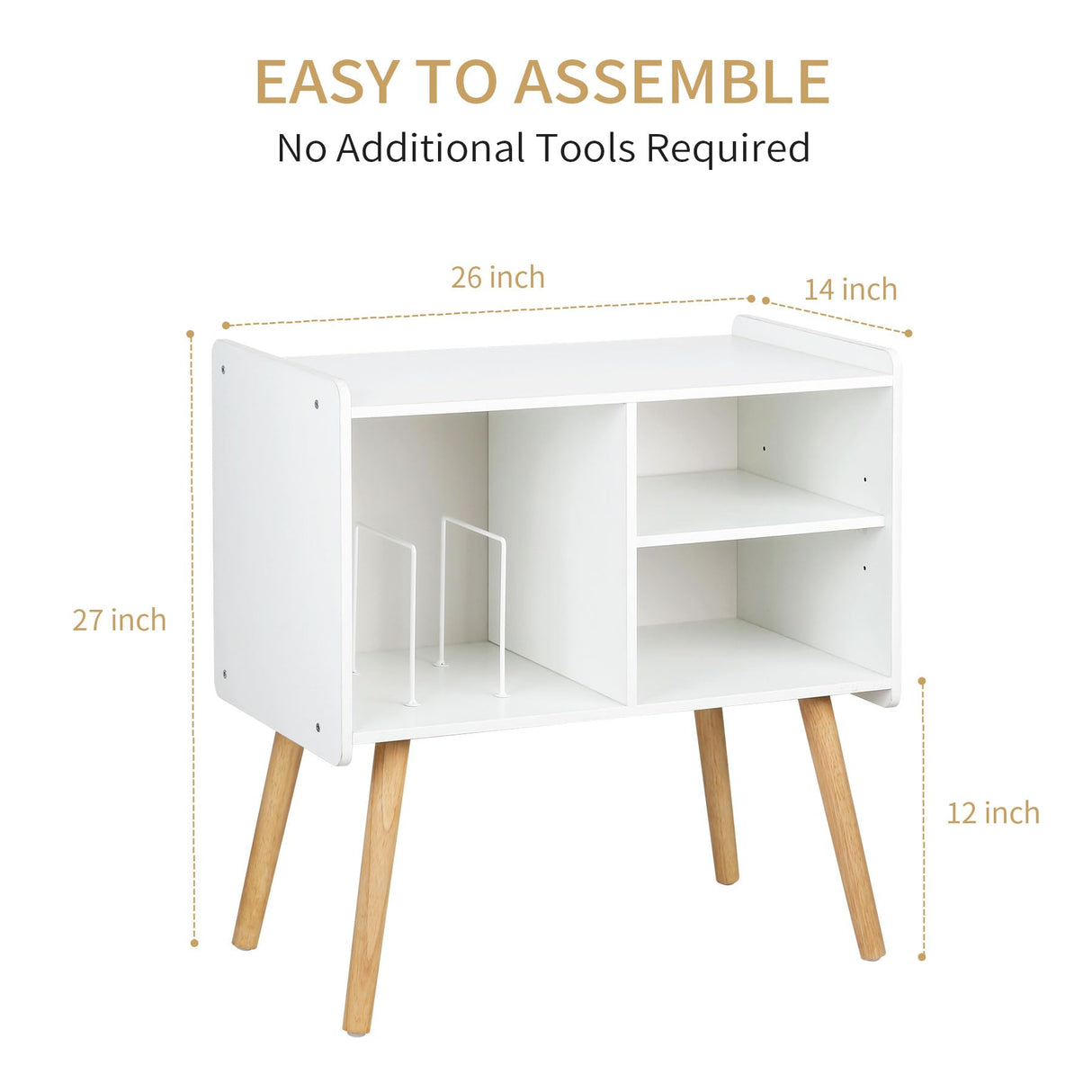 Possile Mid-Century Record Player Stand, Vinyl Record Cabinet Holder with Storage Up to 100 Albums, Record Player Table for Living Room Bedroom Office, Turntable Stand with Wood Legs, White Possile