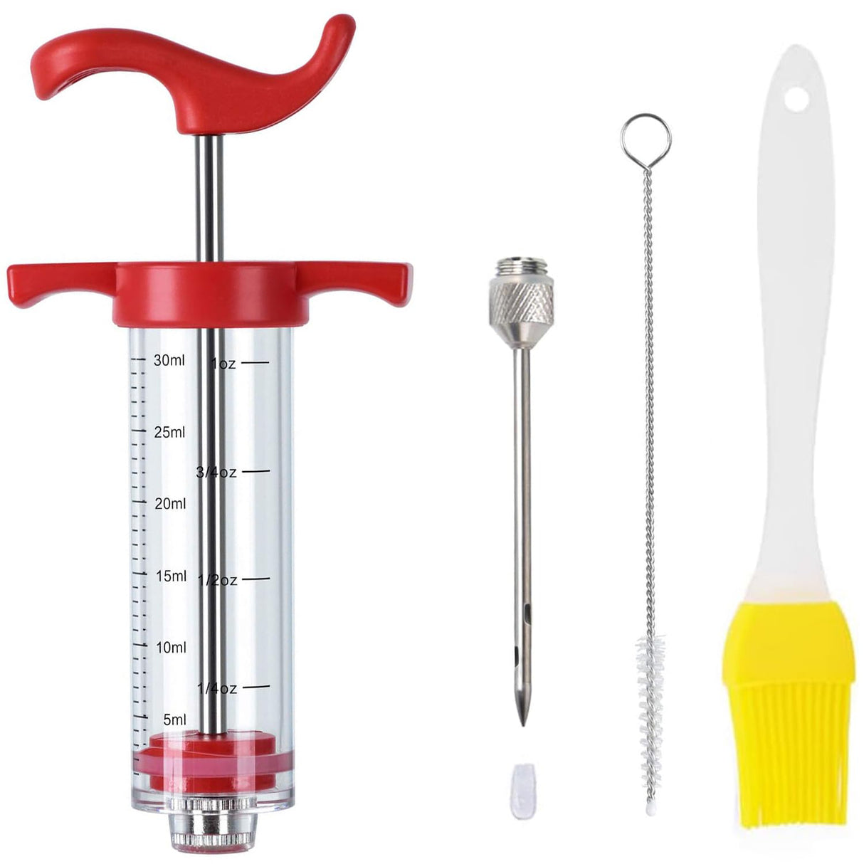 Plastic Meat Injector, Turkey Injector Syringe, Marinade Injector Turkey Injection Kit, Meat Injectors for Smoking, BBQ Grill Injector, Red 1oz (1 Injector 1 Needle) Ruiwin