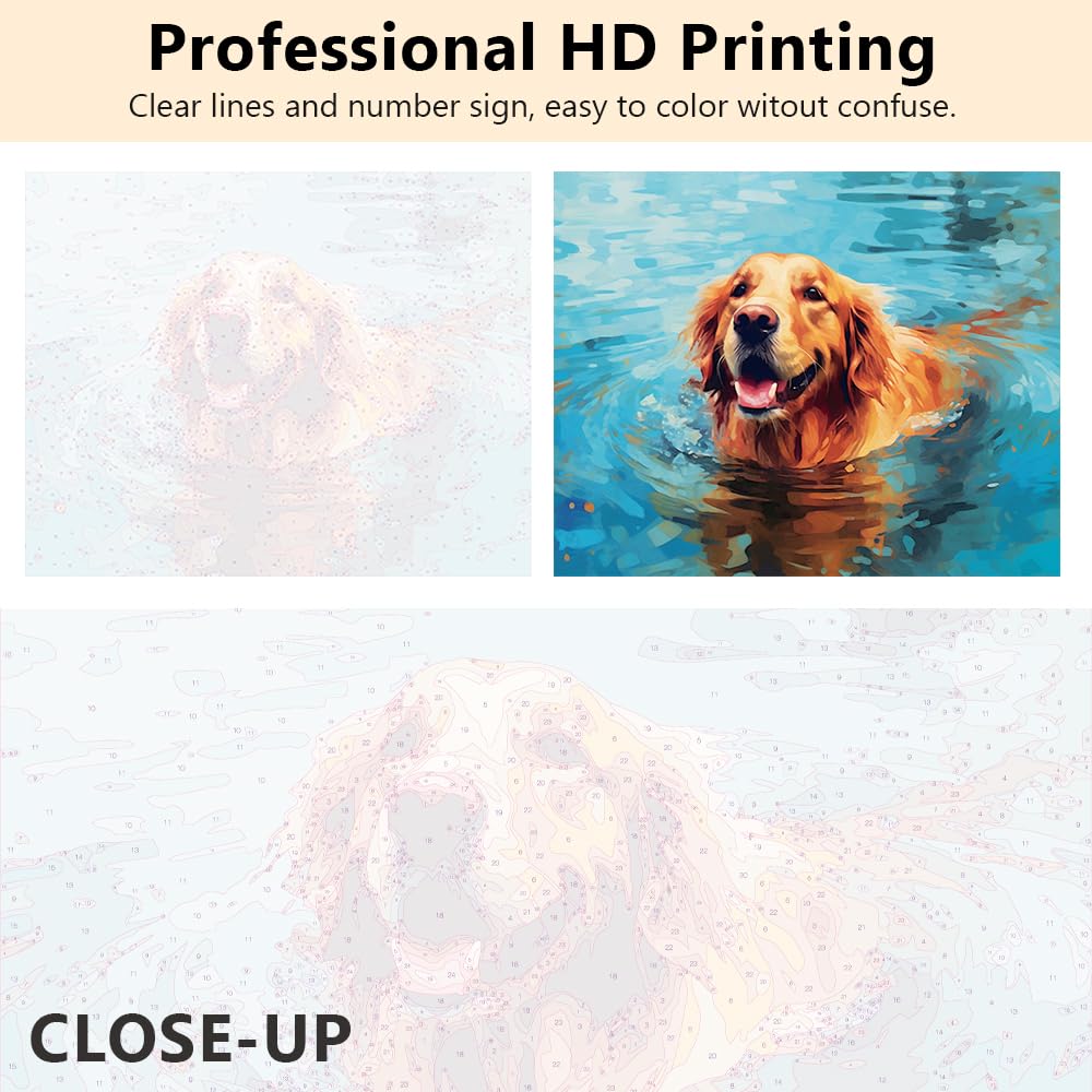 TUMOVO Paint by Number for Adults on Canvas - Puppy and Dog DIY Kit - Animal Craft for Kids and Adults - 16x20 Inch TUMOVO