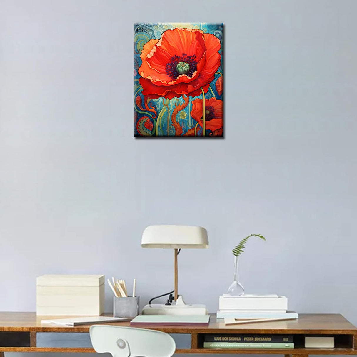 Tucocoo Red Poppy Paint by Bumbers for Adults Abstract Poppy DIY Paint by Numbers Acrylic Paint Canvas Graffiti Red Flowers Abstract Red Flower Scenery Painting Kits Art 16x20 Inch(Without Frame) Tucocoo