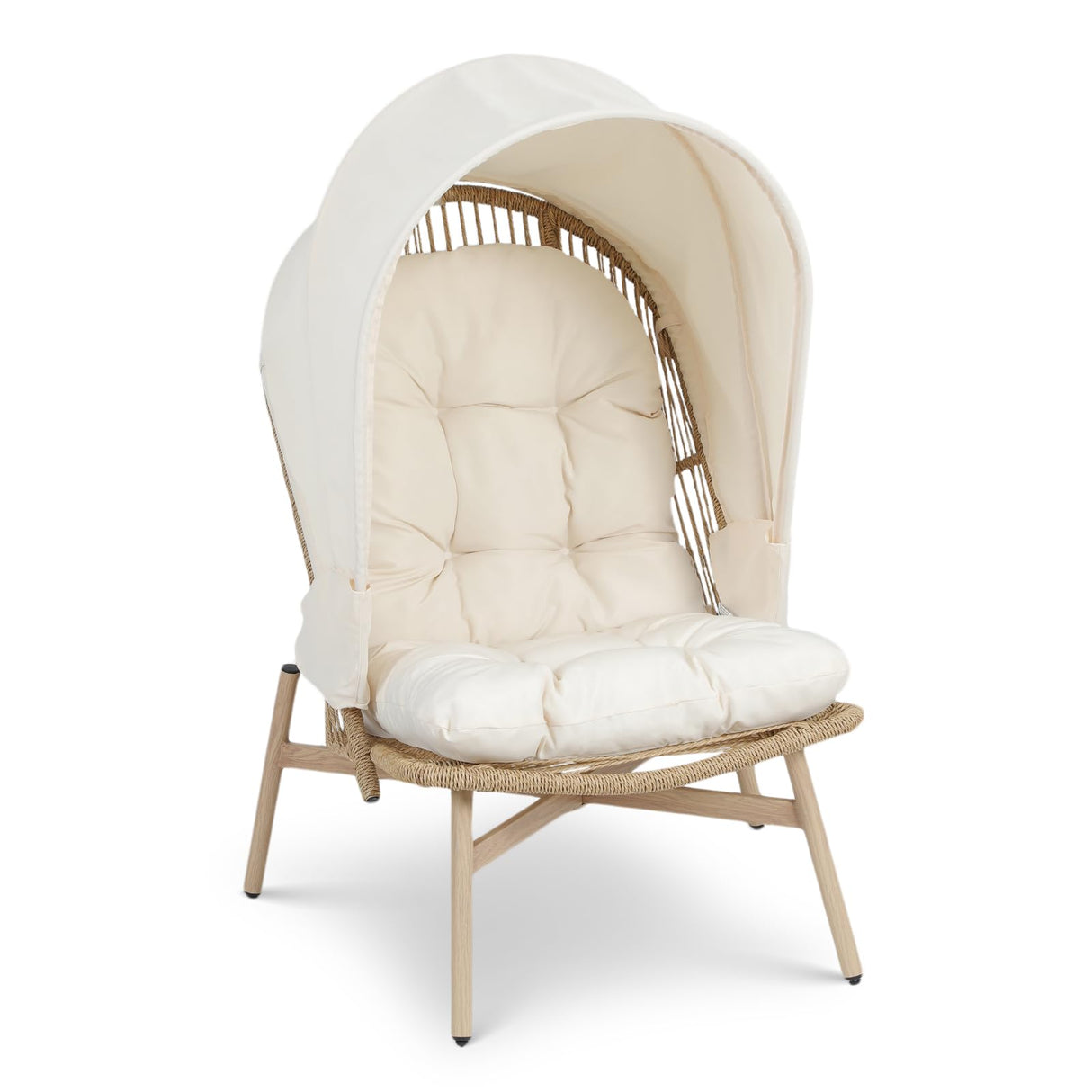 Athena Collection Patio Wicker Egg Chair with Folding Canopy, All-Weather Rattan Patio Lounge Chair with Sun Shade, Balcony Furniture Outside Seating for Front Porch, Garden, Poolside, Outdoor, Beige Athena Collection