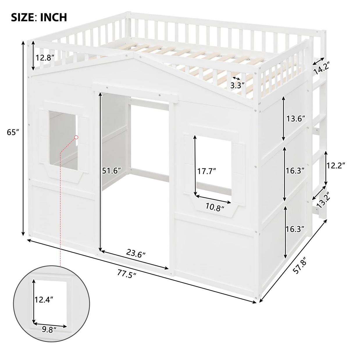 Full House Loft Bed Frame for Kids, Wood Full Loft Bed with Windows and Guardrail, Playhouse Bed, Full Size Loft Bed for Boys & Girls, No Box Spring Needed, Underbed Height is 51 Inches, White Harper & Bright Designs
