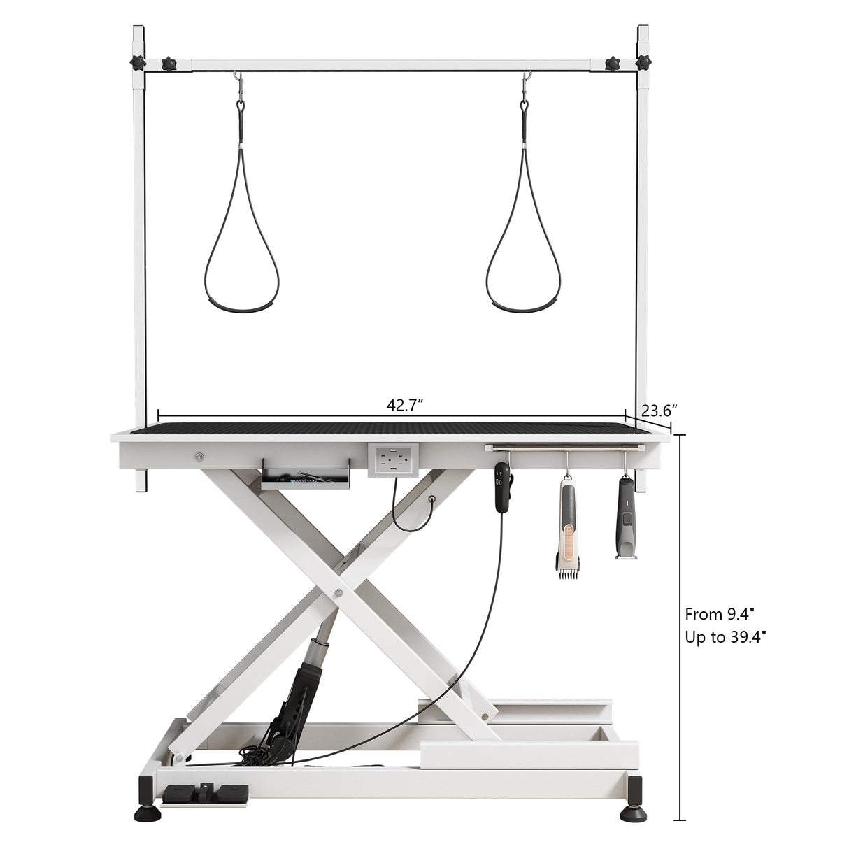 Heavy Duty Electric Lifting Pet Dog Grooming Table for Large Dogs with Overhead Arm, Anti-Skid Rubber Desktop and Powerful Motor, 50'' / White JINTANGLI PET