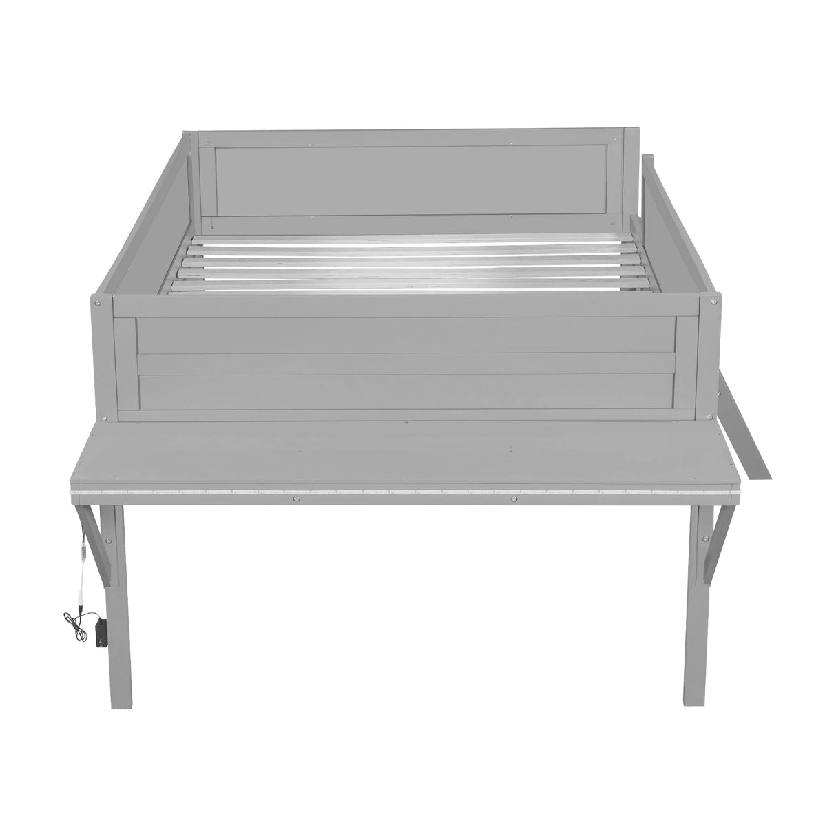 Full Size Wood Loft Bed with Desk and LED, Gaming Loft Bed Frame with Ladder, Grey MaiDeHaoo