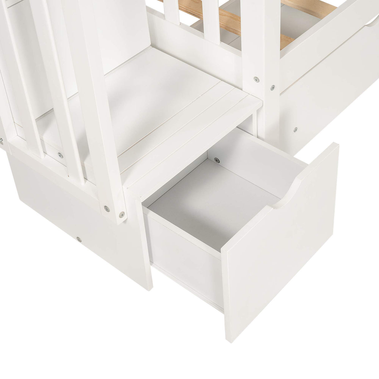 MERITLINE Full Over Full Bunk Bed with Stairs and 6 Storage Drawers, Solid Wood Bunk Bed with Storage Drawers, for Kids Teens Adults (White) MERITLINE
