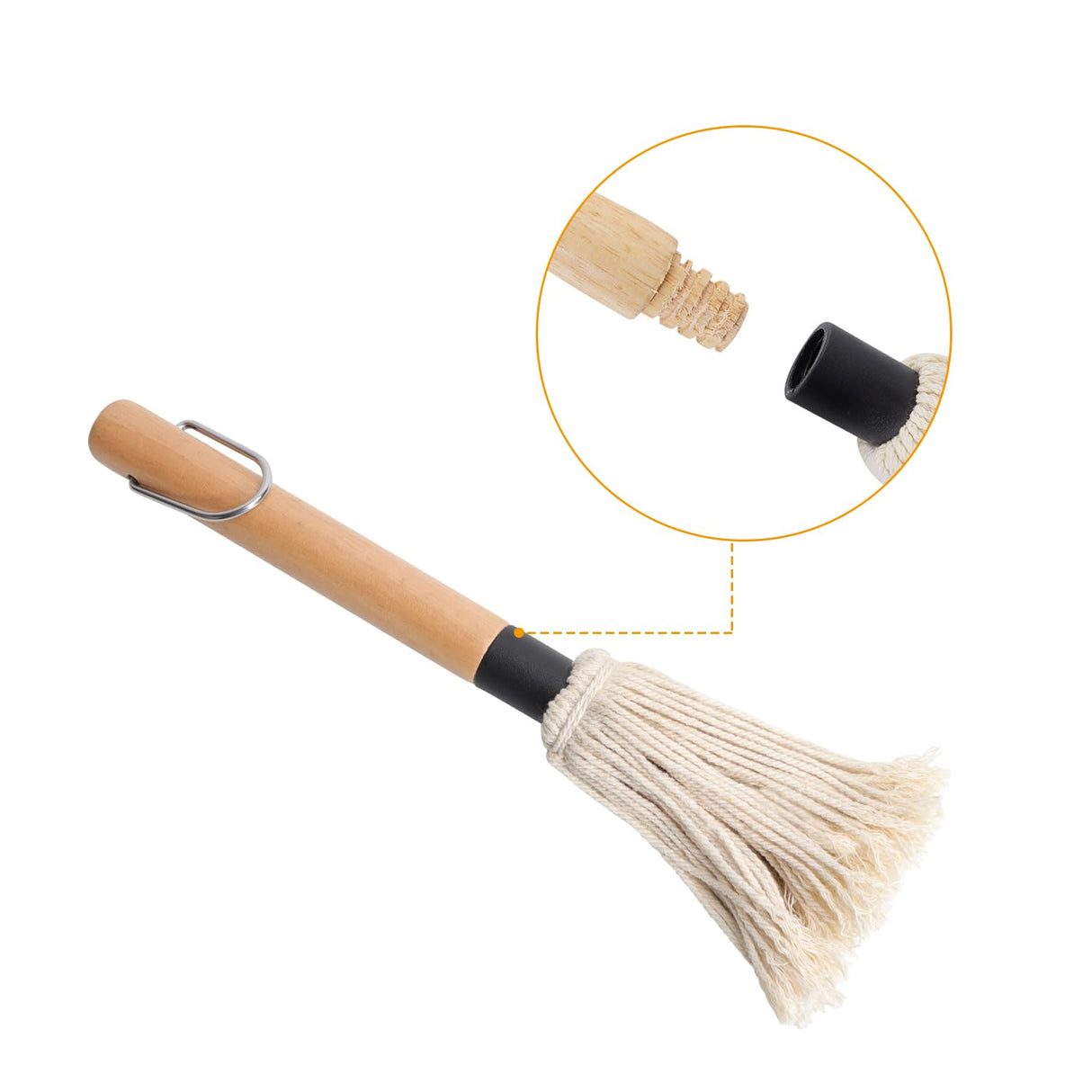 SafBbcue Cast Iron BBQ Sauce Pot and Mop Brush Set,Barbecue Cooking Accessories Heat Preservation Heavy Basting Pot & Mop with 4Pcs Heads for Big Green Egg Grill Grilling,Heavy Pot Gifts for Griller SafBbcue