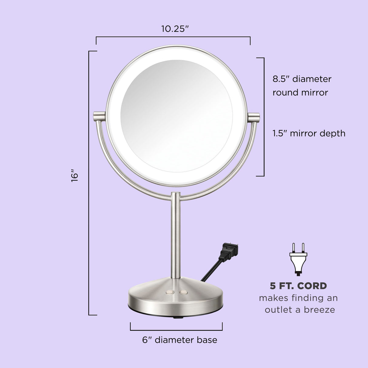 Conair Lighted Makeup Mirror, LED Vanity Mirror, 1X/10x Magnifying Mirror, Corded in Satin Nickel Finish Conair