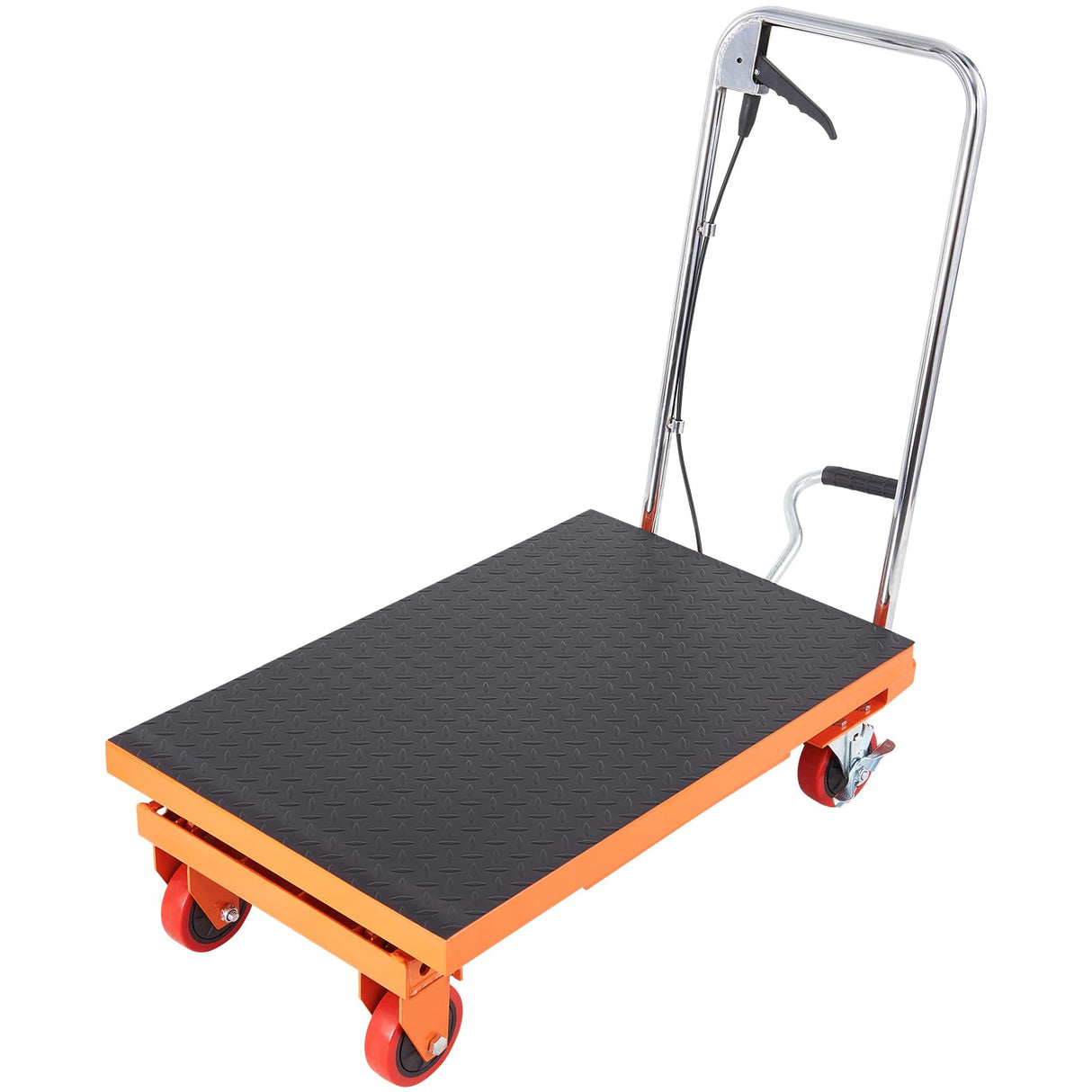 VEVOR Hydraulic Lift Table Cart, 500lbs Capacity 28.5" Lifting Height, Manual Single Scissor Lift Table with 4 Wheels and Non-Slip Pad, Hydraulic Scissor Cart for Material Handling, Orange VEVOR