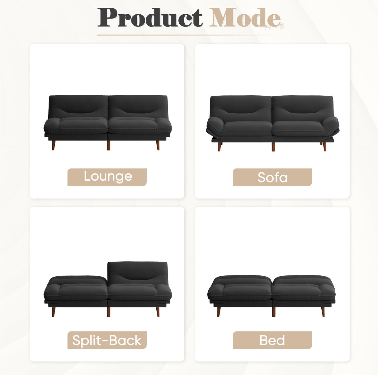 Homall Futon Sofa Bed, Modern Loveseat Futon Couch with Adjustable Backrest and Armrests, Sleeper Sofa Bed with Wood Frame for Living Room, Office, Apartment (Fabric, Black) Homall