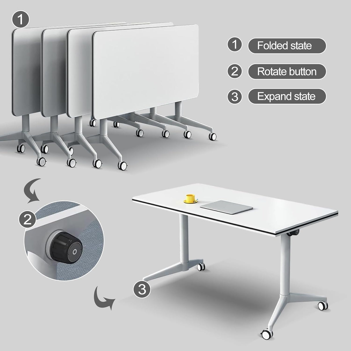 Conference Table, Folding Conference Room Tables Office Table Flip Top Mobile Meeting Training Table with Wheels, Seminar Boardroom Table for Home Office Classr ( 4 Pack 63 x 23.6 x 29.5 inch ) Ysjndasm