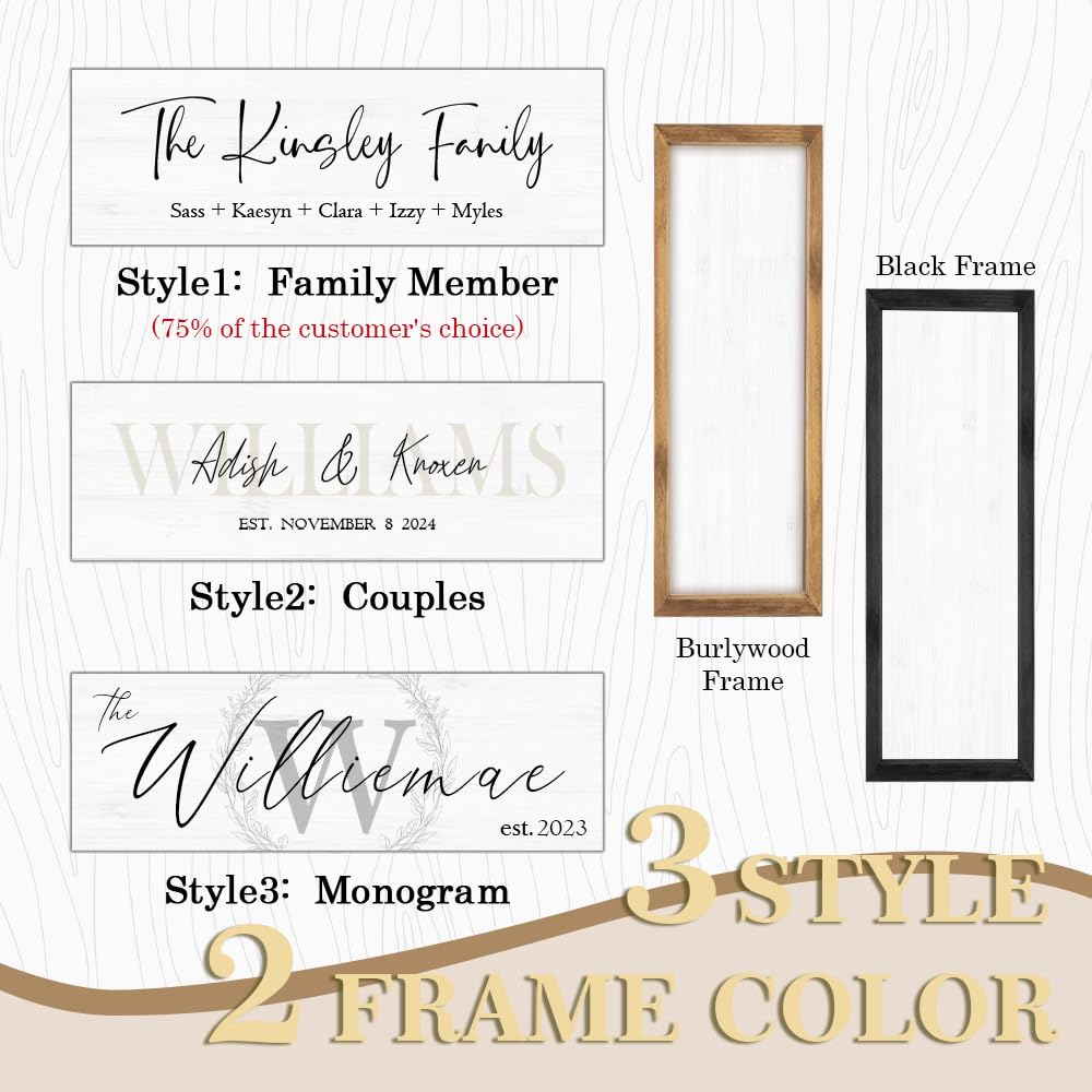 Last Name Signs for Home | Personalized Framed Wooden Family Name Sign for Home Decor Wall | Custom Wood Signs | Monogram Name Wall Decor | Established Wood Sign (Black Frame, Monogram) YATIE