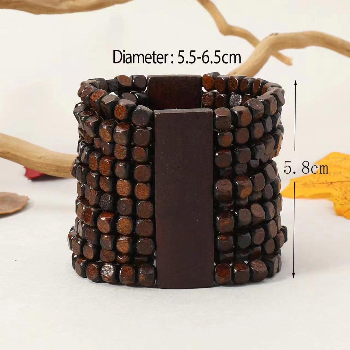 COLORFUL BLING Handmade Natural Wooden Beads Cuff Bracelet Woven Chunky Geometric Bangle for Women Summer Beach Boho Jewelry-multilayer COLORFUL BLING