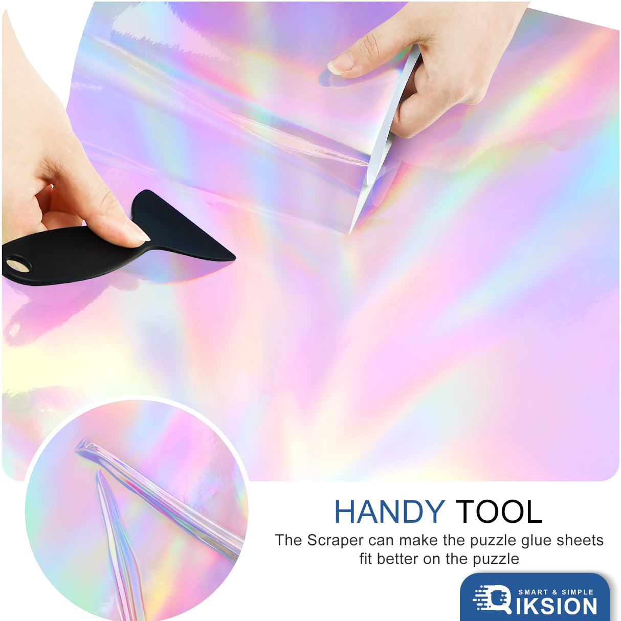 Puzzle Glue Sheets for 4 X 1000 Puzzles, 24 Sheets Iridescent Puzzle Saver, Shiny Laser Puzzle Saver Sheets Peel and Stick, Holographic Foil Puzzle Glue and Frame No Stress & No Mess QIKSION
