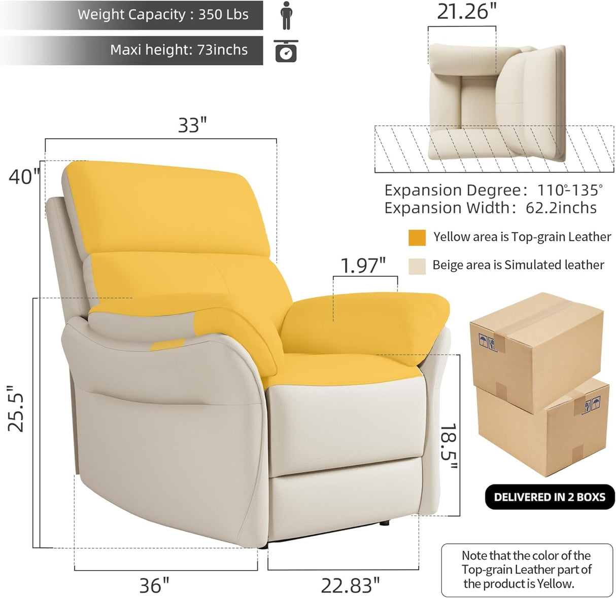 AIRSKY Genuine Leather Recliner Chair, Top Grain Leather, Italian Water-Washing Process, Lazy boy Recliner Chair, for Living Room, Theater Seating, Bedroom. R1, Beige AIRSKY