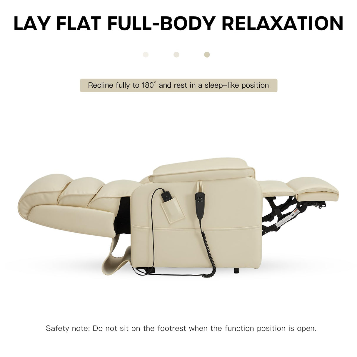 DYNOX 350 LBS Power Lift Recliner Chair for Elderly, Medium Size Dual Motor Lay Flat Infinite Positions Recliner with Heat & Massage(9188,Faux Leather,Cream) DYNOX