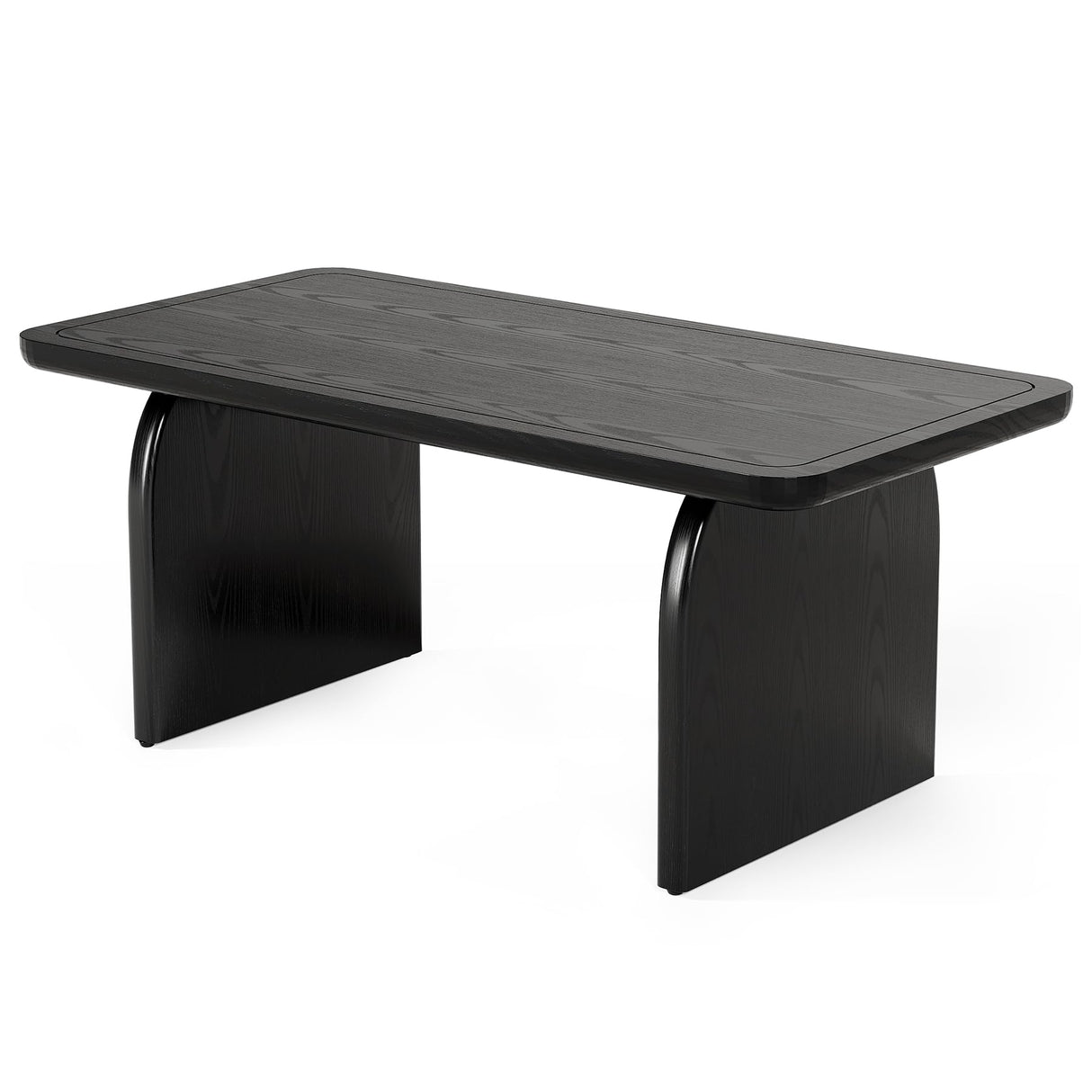 LITTLE TREE Farmhouse Coffee Table, 47 Inches Wooden Center Tables with Rounded Corners, Rectangular Living Room Tables, Modern Low Cocktail Tea Furniture for Living Room (Black) LITTLE TREE
