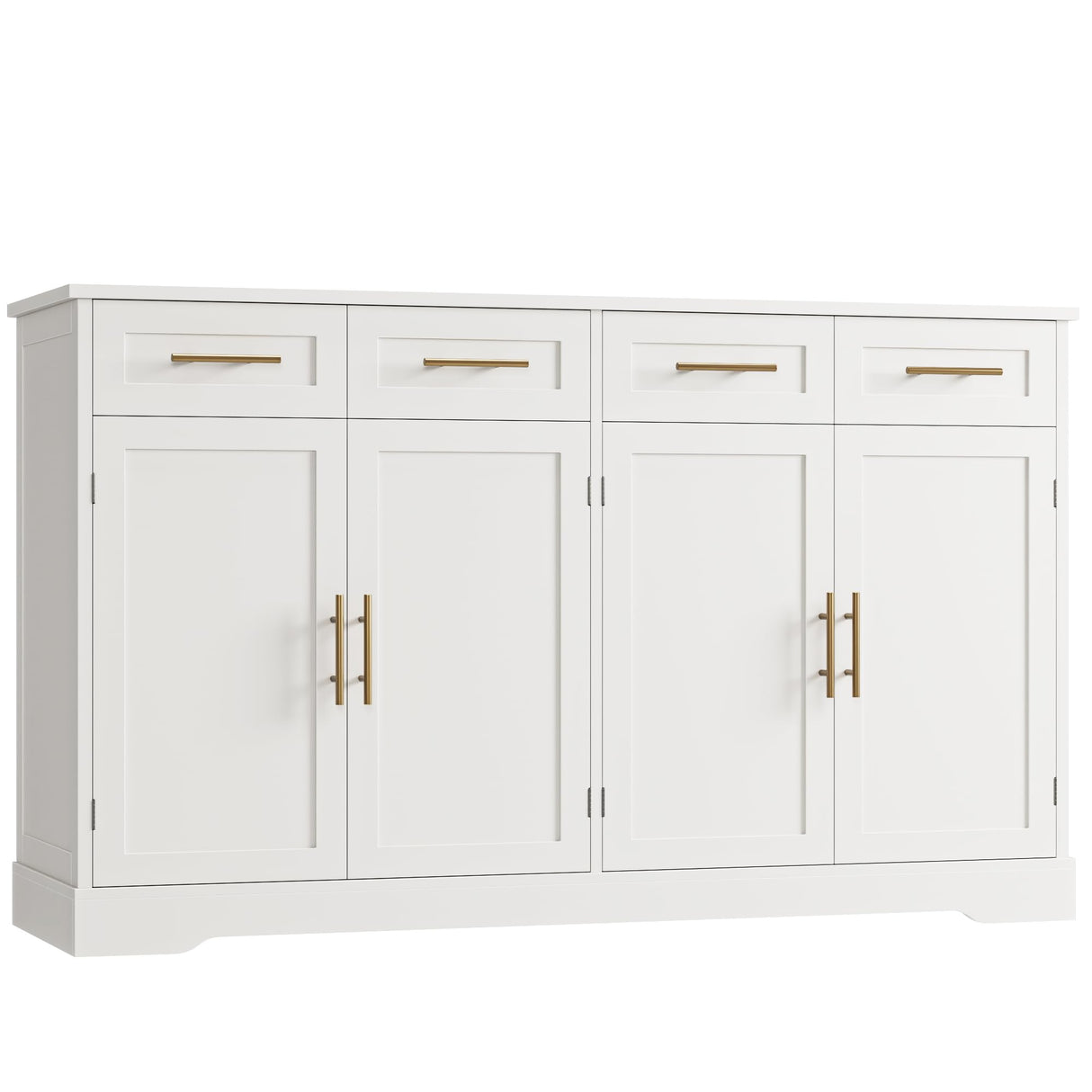 HOSTACK 60" Large Buffet Sideboard with Storage, 36" Tall Kitchen Buffet Storage Cabinet with 4 Drawers, Modern Coffee Bar Cabinet with Gold Handles, Long Sideboard Buffet Table for Kichen, White HOSTACK
