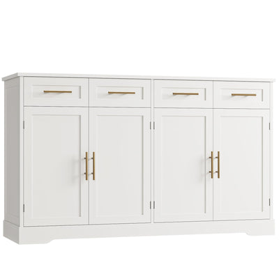 HOSTACK 60" Large Buffet Sideboard with Storage, 36" Tall Kitchen Buffet Storage Cabinet with 4 Drawers, Modern Coffee Bar Cabinet with Gold Handles, Long Sideboard Buffet Table for Kichen, White